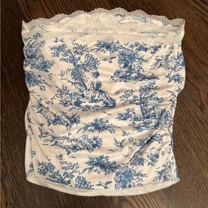 Blue/white lace tube top, size XS